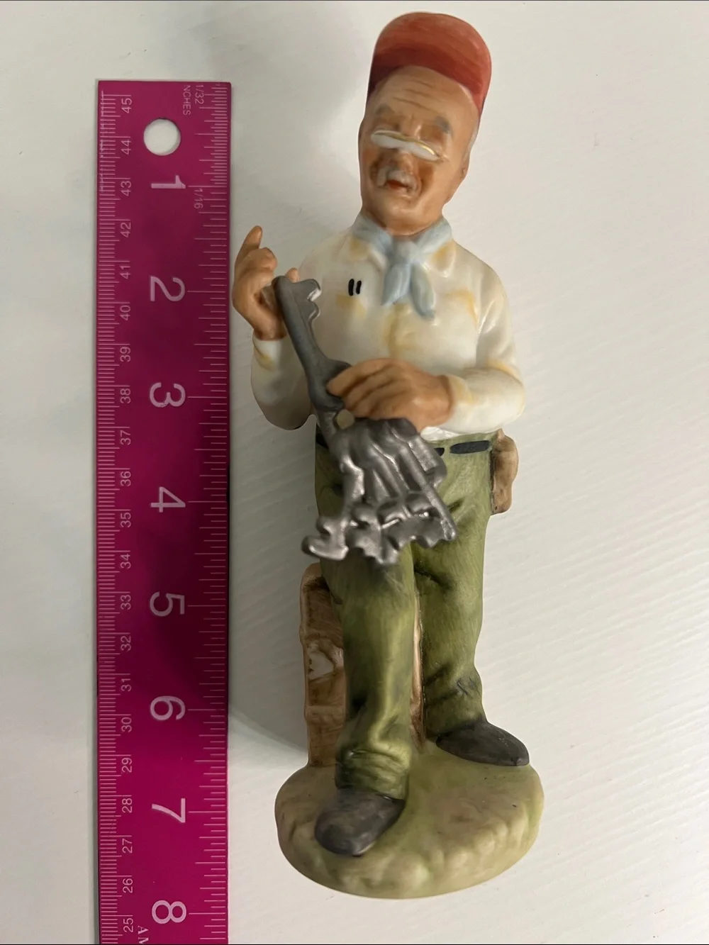 Vintage Ceramic Male Figurine Holding Keys (Unbranded)